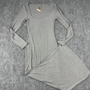 Skims Dress Womens Large Heather Gray Soft Lounge Ribbed Long Sleeve Maxi